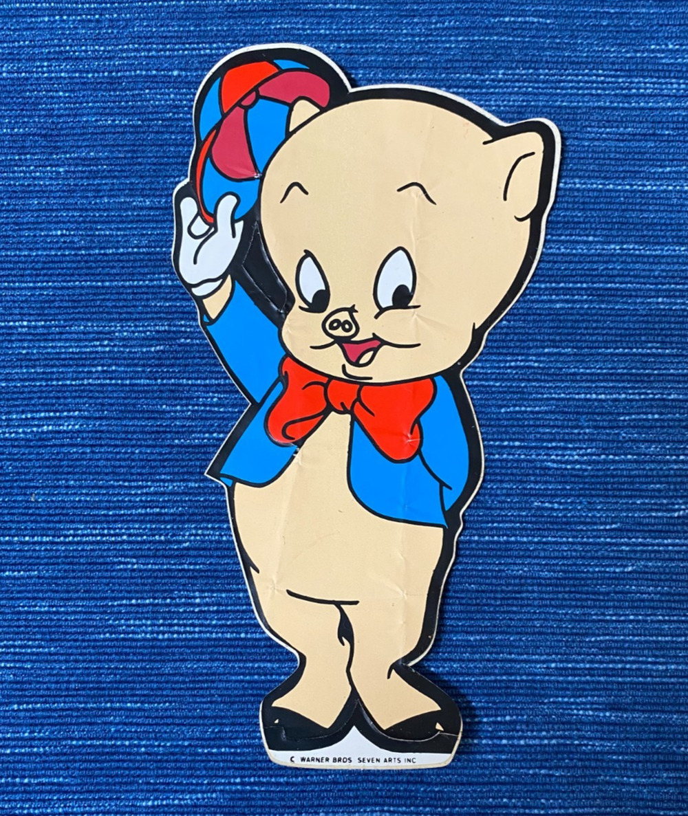 Vintage Looney Tunes Die Cut Porky Pig Decal Sticker 7" Warner Bros 95B